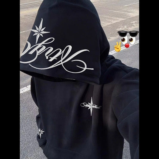 Sudadera bordada con capucha y manga larga