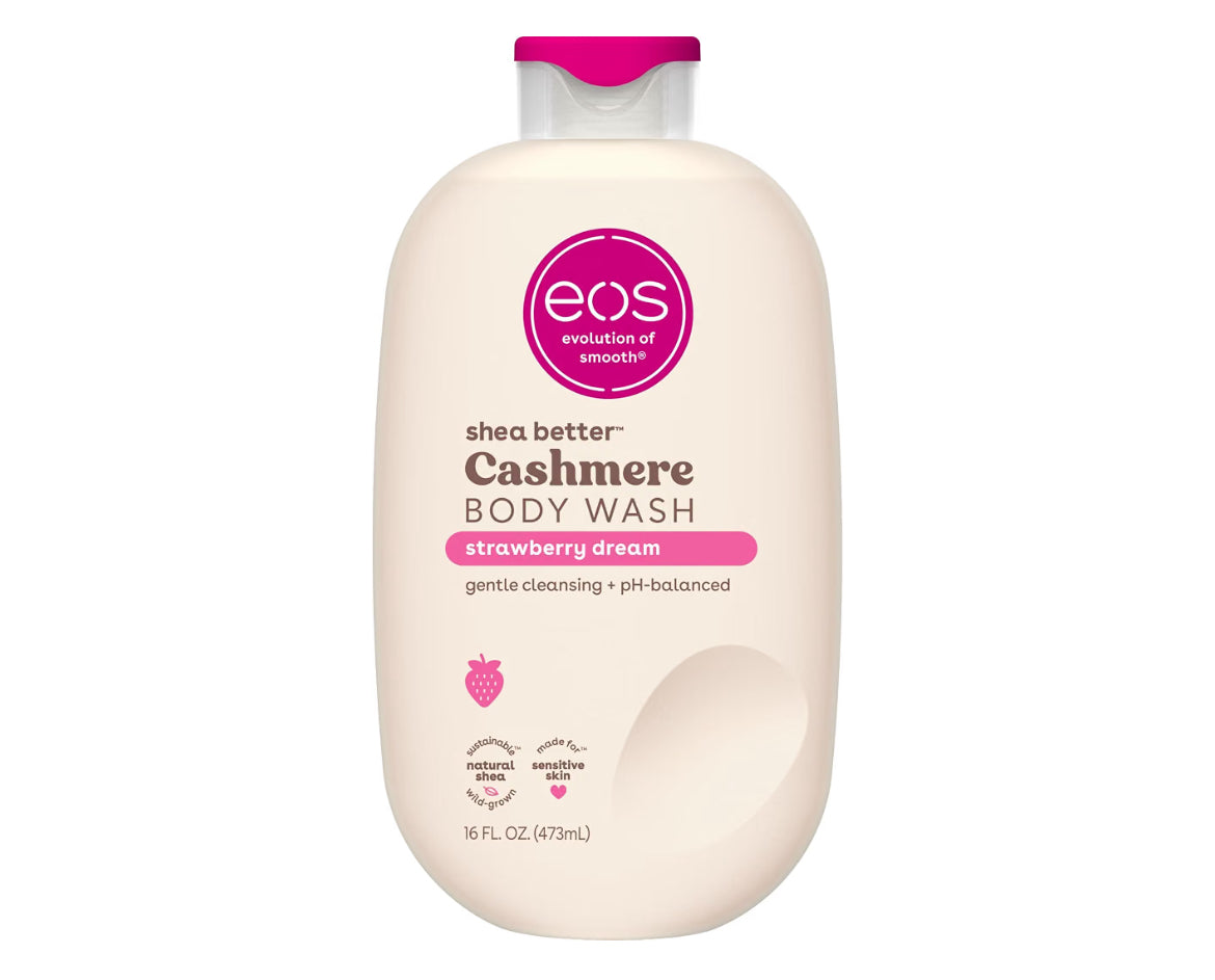 eos Shea Better Gel de Ducha de Cachemira, Vainilla Cachemira, Hidratante, Gel de Ducha con pH Equilibrado, Fórmula de Gel Cremoso, Sin Parabenos y Ftalatos, Piel Sensible, 16 fl oz