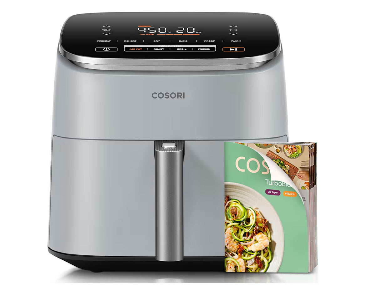 Freidora de aire TurboBlaze 9 en 1 de 6 Qt, revestimiento cerámico premium, 90°–450°F, calefacción precisa para resultados uniformes, freír al aire, asar, hornear, a la parrilla, secarSi