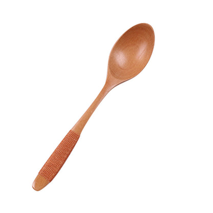 Juego de cuchara y tenedor de madera con mango ondulado