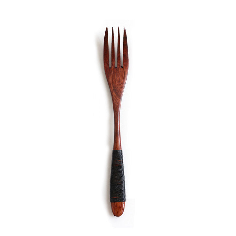 Juego de cuchara y tenedor de madera con mango ondulado