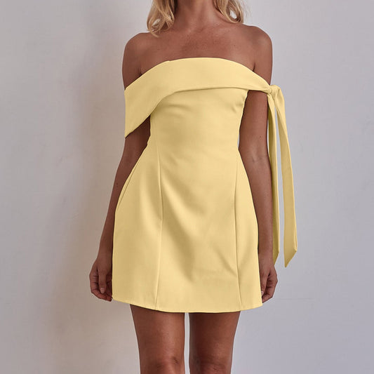 Vestido corto A-Line con camiseta de tubo de hombros descubiertos para mujeres