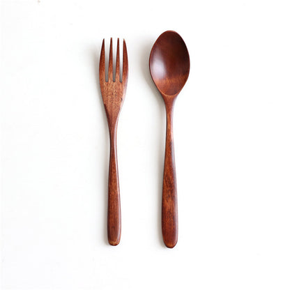 Juego de cuchara y tenedor de madera con mango ondulado