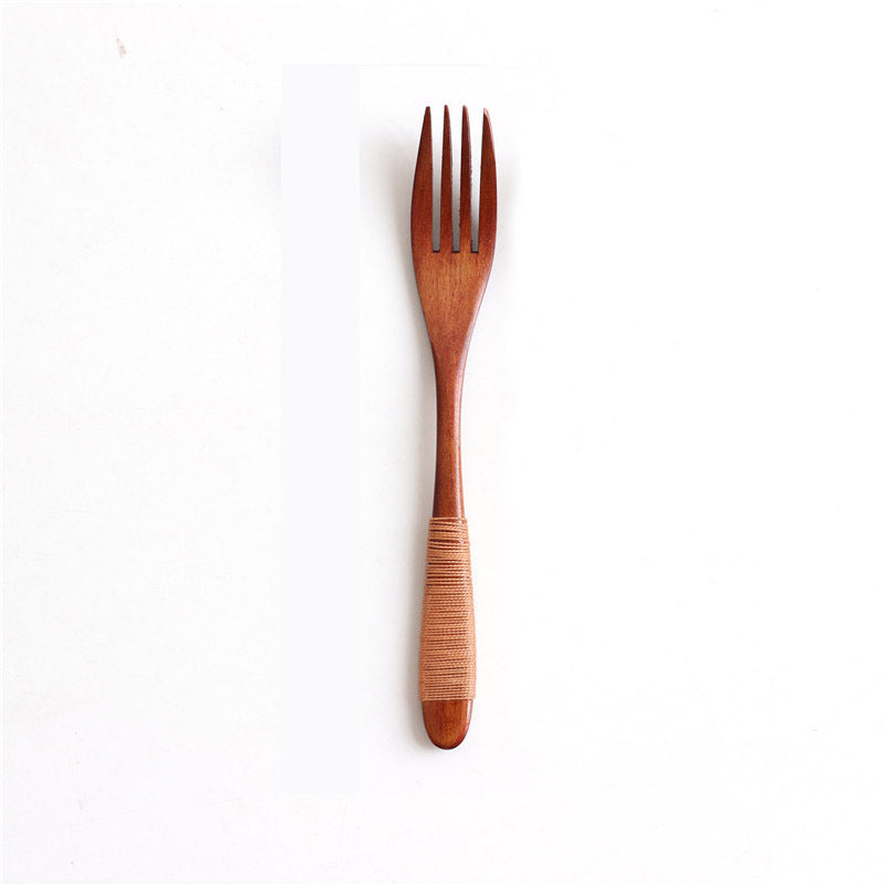 Juego de cuchara y tenedor de madera con mango ondulado