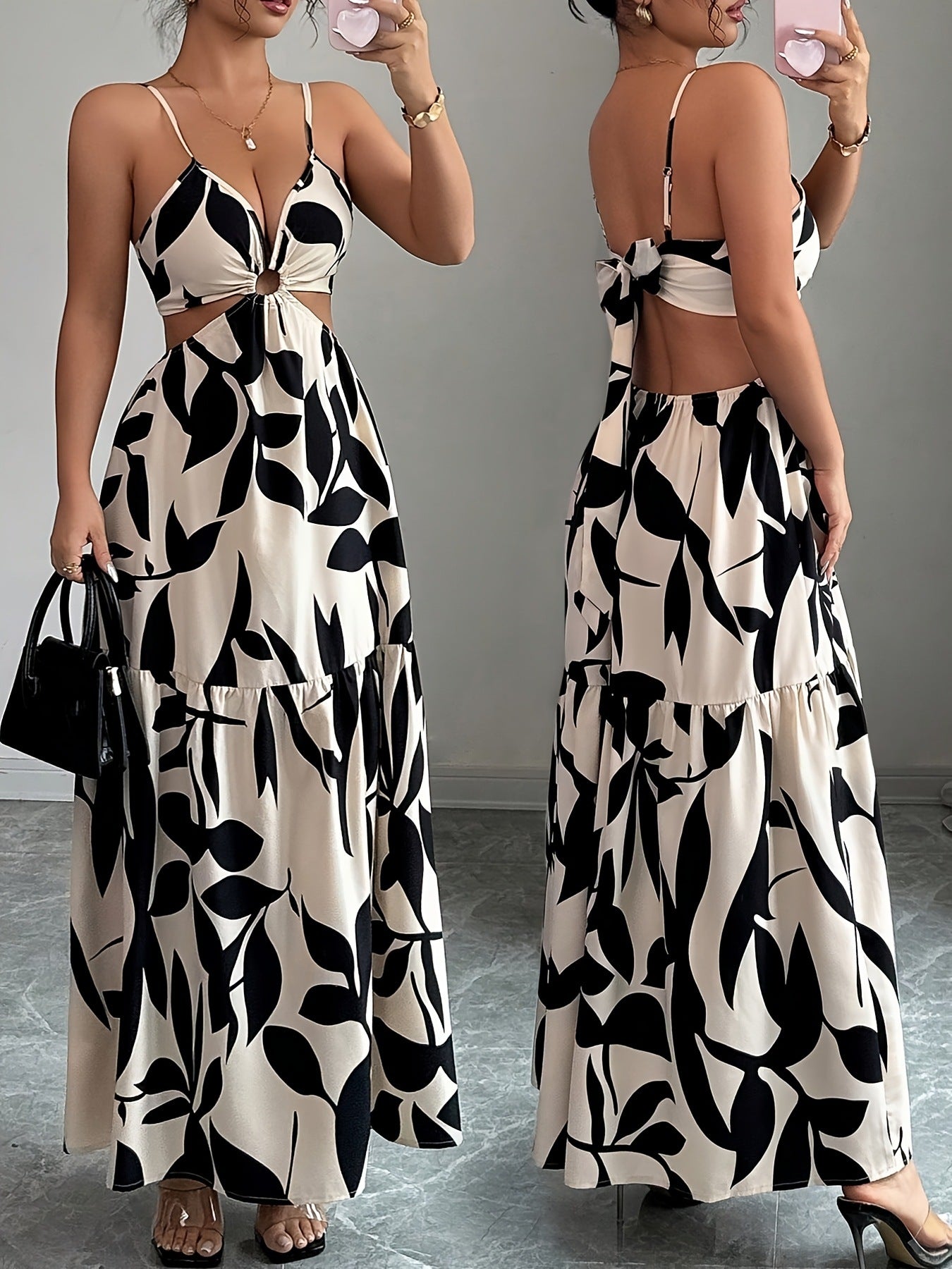 Vestido largo sin espalda con estampado floral