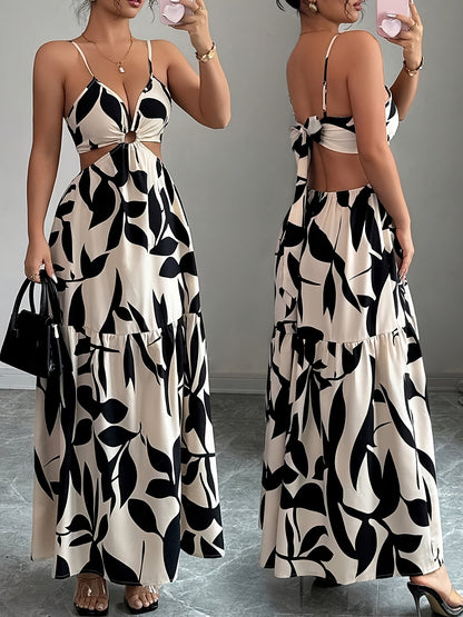 Vestido largo sin espalda con estampado floral