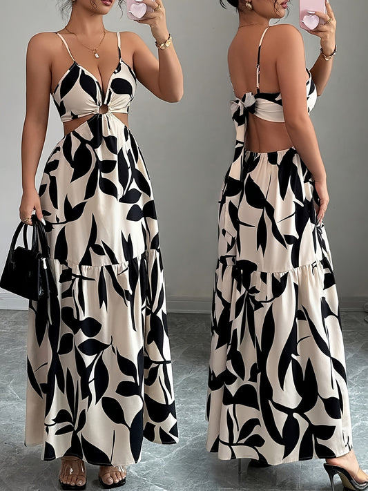 Vestido largo sin espalda con estampado floral