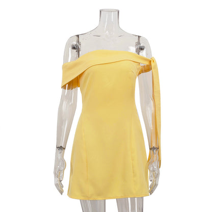 Vestido corto A-Line con camiseta de tubo de hombros descubiertos para mujeres