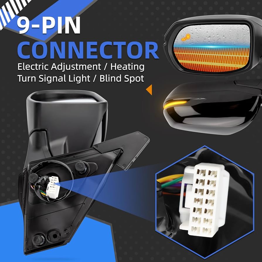 Espejo retrovisor izquierdo del lado del conductor de repuesto para Honda CRV 2017-2022 – Conjunto de espejos retrovisores con 9 pines, ajuste eléctrico, luz intermitente, calefacción, punto