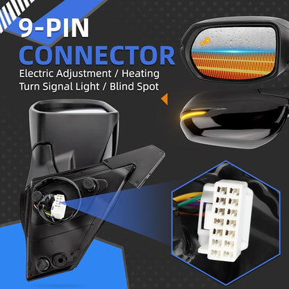 Espejo retrovisor izquierdo del lado del conductor de repuesto para Honda CRV 2017-2022 – Conjunto de espejos retrovisores con 9 pines, ajuste eléctrico, luz intermitente, calefacción, punto