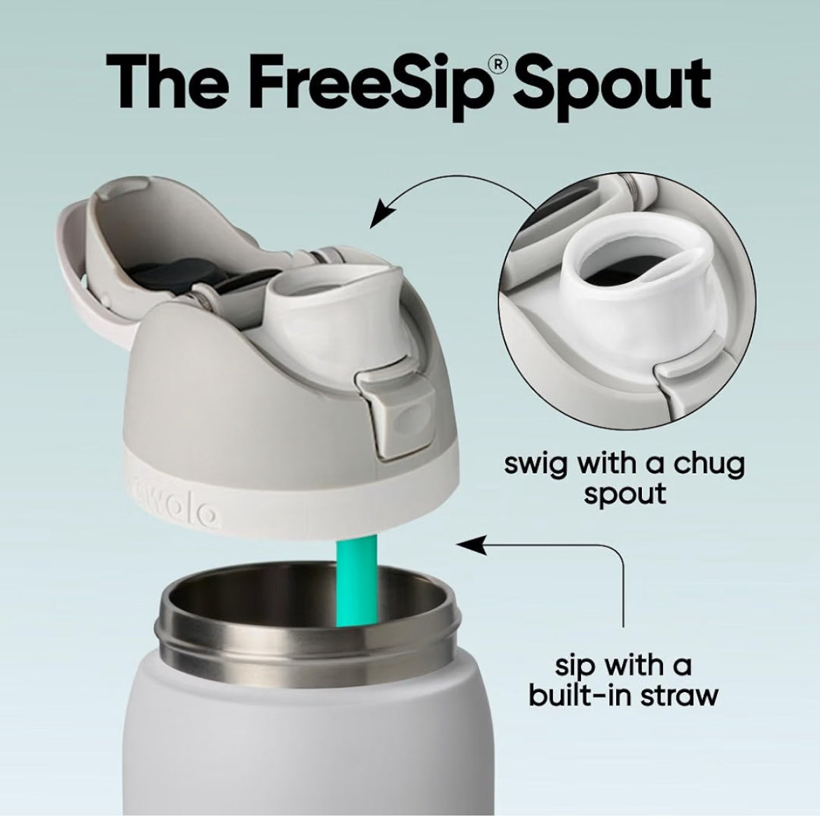 Owala FreeSip - Botella de agua aislada de acero inoxidable con popote para deportes, viajes y escuela, botella de agua deportiva sin BPA, 32 onzas, marea brumosa