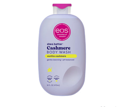 eos Shea Better Gel de Ducha de Cachemira, Vainilla Cachemira, Hidratante, Gel de Ducha con pH Equilibrado, Fórmula de Gel Cremoso, Sin Parabenos y Ftalatos, Piel Sensible, 16 fl oz