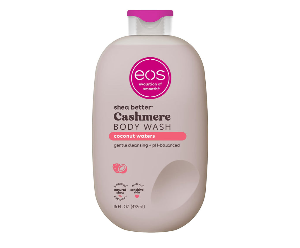 eos Shea Better Gel de Ducha de Cachemira, Vainilla Cachemira, Hidratante, Gel de Ducha con pH Equilibrado, Fórmula de Gel Cremoso, Sin Parabenos y Ftalatos, Piel Sensible, 16 fl oz