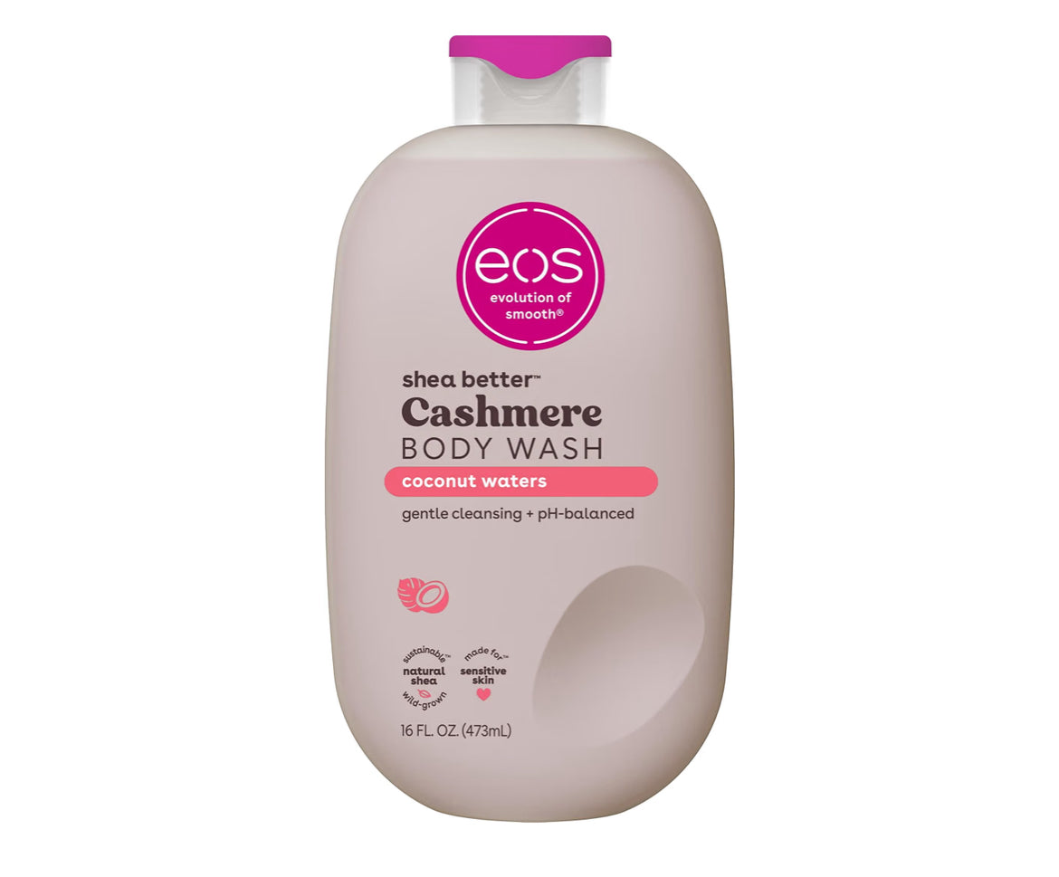 eos Shea Better Gel de Ducha de Cachemira, Vainilla Cachemira, Hidratante, Gel de Ducha con pH Equilibrado, Fórmula de Gel Cremoso, Sin Parabenos y Ftalatos, Piel Sensible, 16 fl oz