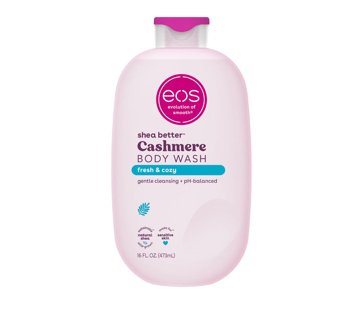 eos Shea Better Gel de Ducha de Cachemira, Vainilla Cachemira, Hidratante, Gel de Ducha con pH Equilibrado, Fórmula de Gel Cremoso, Sin Parabenos y Ftalatos, Piel Sensible, 16 fl oz