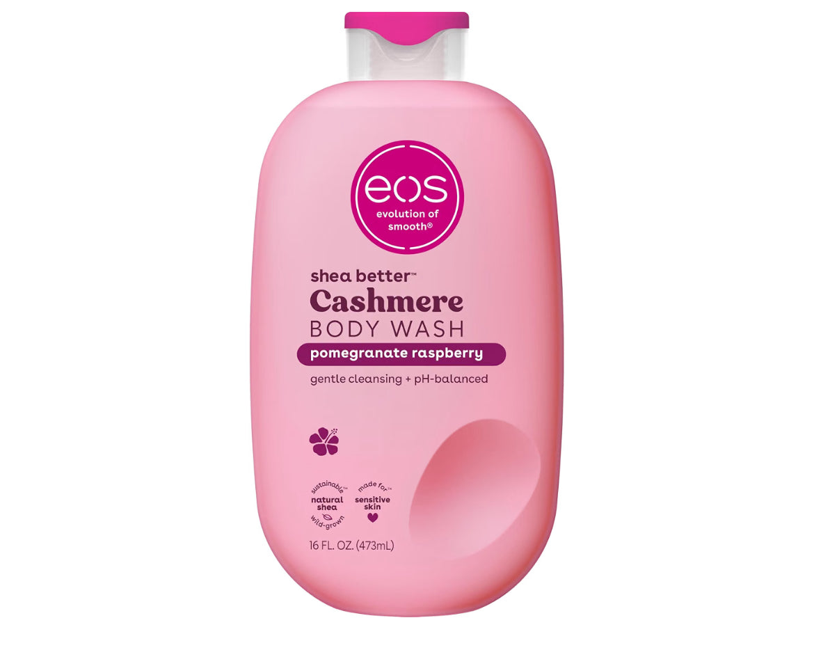 eos Shea Better Gel de Ducha de Cachemira, Vainilla Cachemira, Hidratante, Gel de Ducha con pH Equilibrado, Fórmula de Gel Cremoso, Sin Parabenos y Ftalatos, Piel Sensible, 16 fl oz