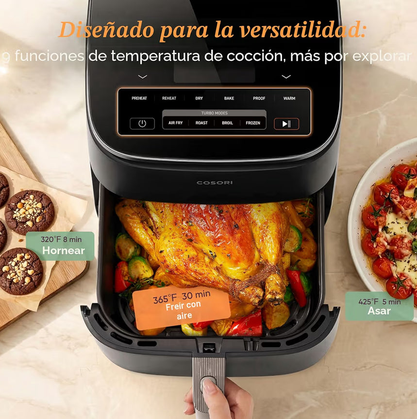Freidora de aire TurboBlaze 9 en 1 de 6 Qt, revestimiento cerámico premium, 90°–450°F, calefacción precisa para resultados uniformes, freír al aire, asar, hornear, a la parrilla, secarSi