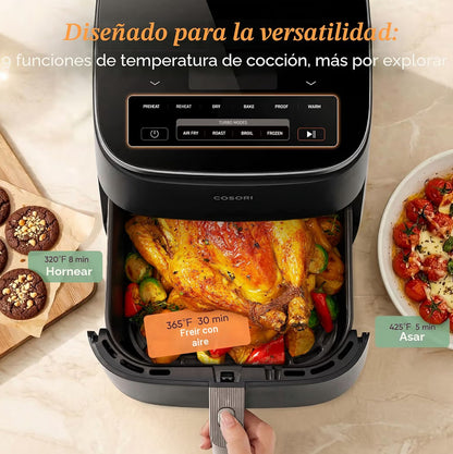 Freidora de aire TurboBlaze 9 en 1 de 6 Qt, revestimiento cerámico premium, 90°–450°F, calefacción precisa para resultados uniformes, freír al aire, asar, hornear, a la parrilla, secarSi