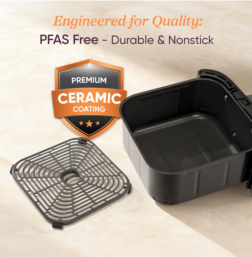 Freidora de aire TurboBlaze 9 en 1 de 6 Qt, revestimiento cerámico premium, 90°–450°F, calefacción precisa para resultados uniformes, freír al aire, asar, hornear, a la parrilla, secarSi