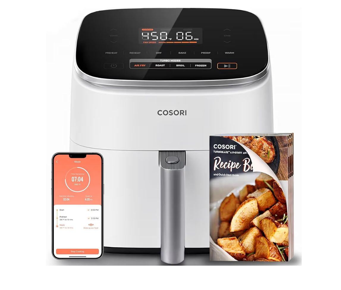 Freidora de aire TurboBlaze 9 en 1 de 6 Qt, revestimiento cerámico premium, 90°–450°F, calefacción precisa para resultados uniformes, freír al aire, asar, hornear, a la parrilla, secarSi