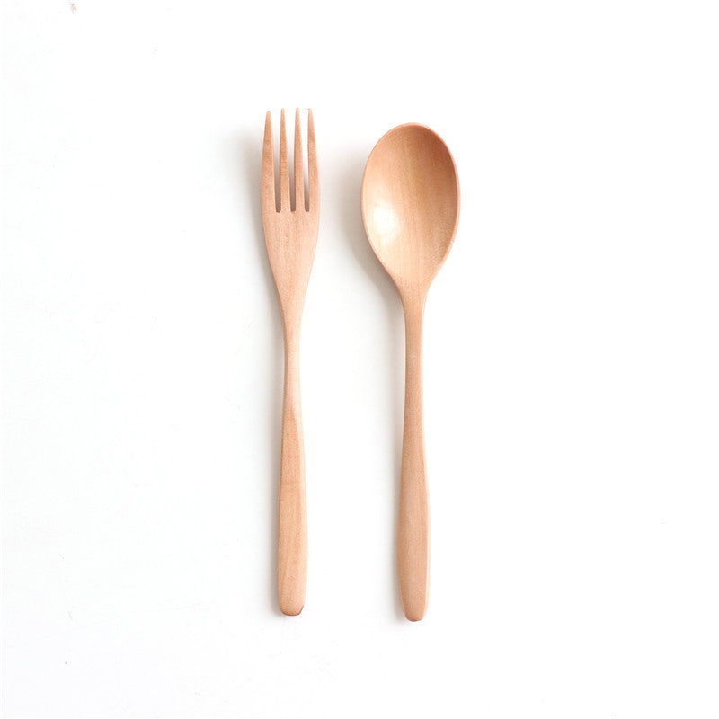 Juego de cuchara y tenedor de madera con mango ondulado