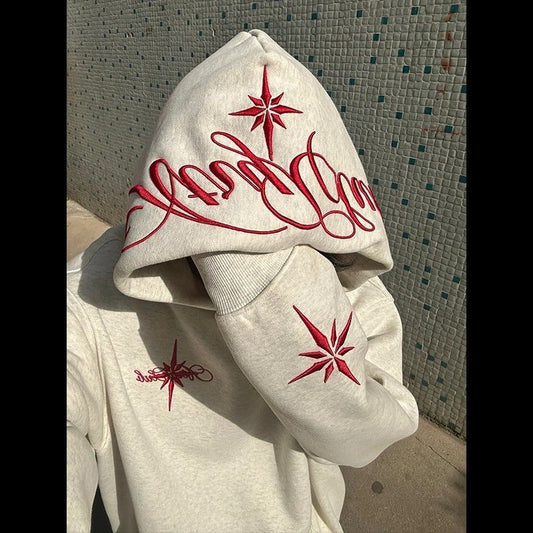 Sudadera bordada con capucha y manga larga